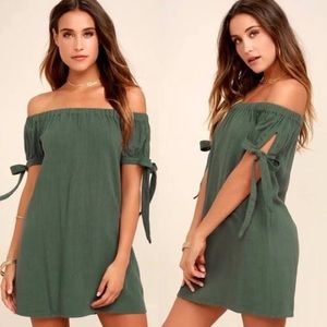 Lulus Off the Shoulder Olive Green Dress